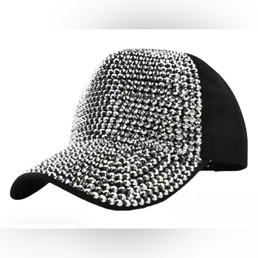 Black and Sliver Rhinestone Trucker Baseball Cap adjustable size